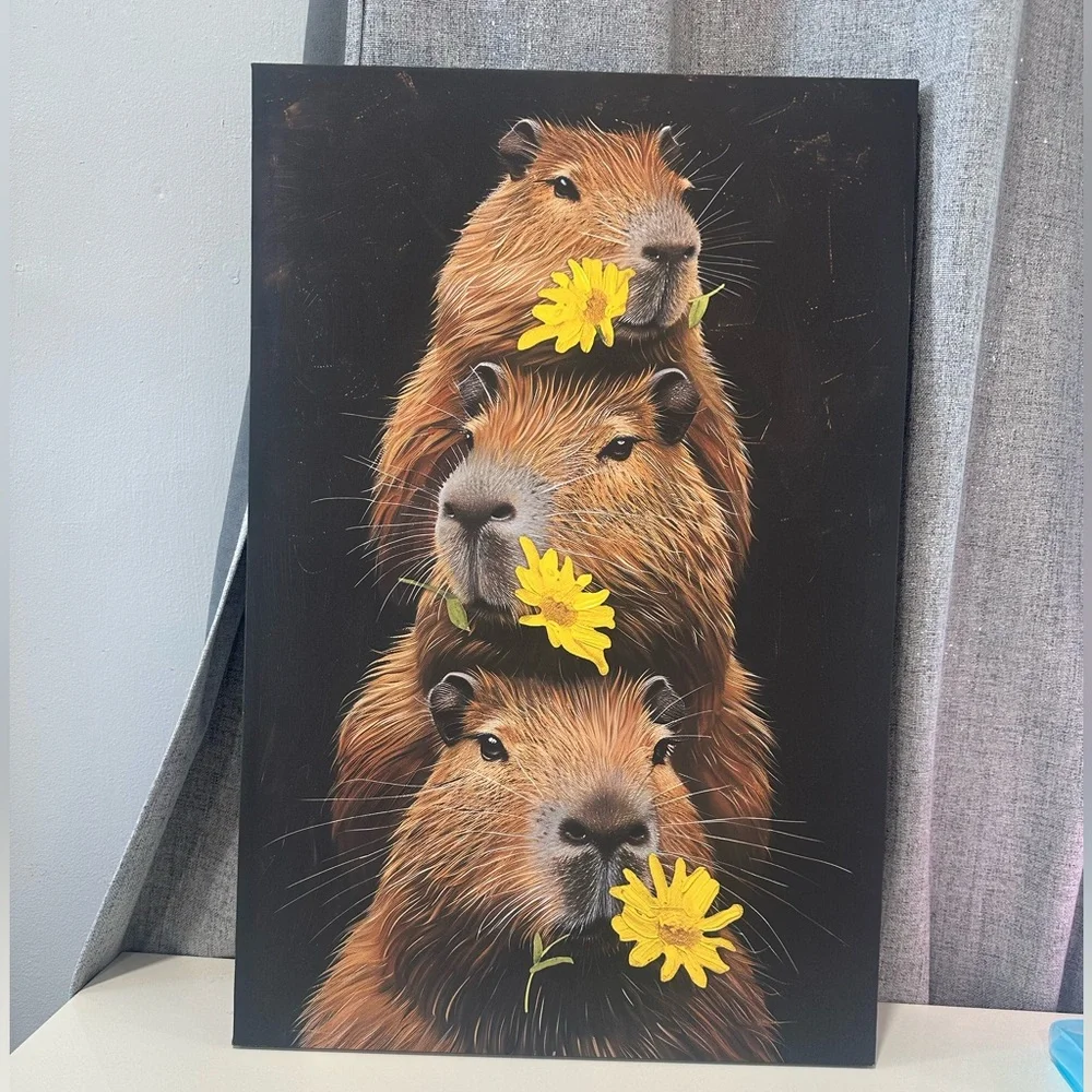 Capybara Art Print with Yellow Flowers